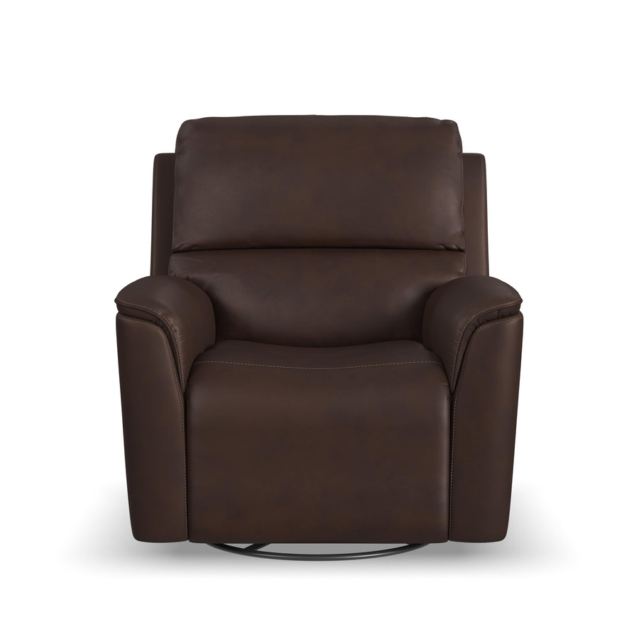 Henry Leather Power Swivel Gliding Recliner with Power Headrest, Lumbar, Heat & Massage in Burnt Umber
