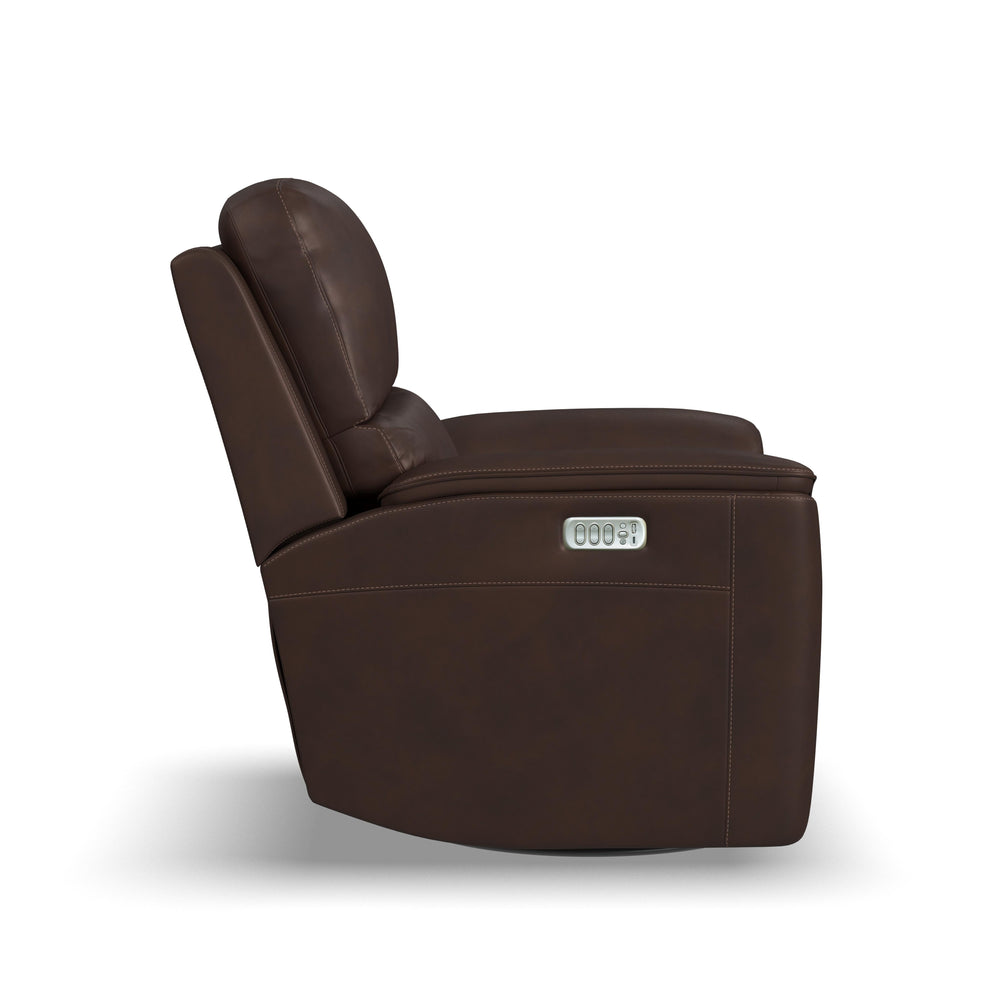 Henry Leather Power Swivel Gliding Recliner with Power Headrest, Lumbar, Heat & Massage in Burnt Umber