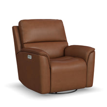 Henry Leather Power Swivel Gliding Recliner with Power Headrest, Lumbar, Heat & Massage in Caramel