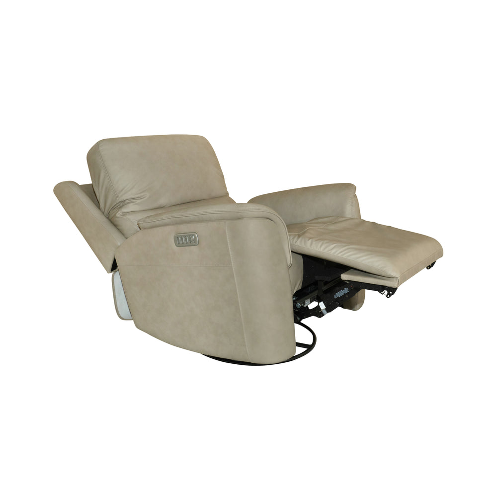 Flexsteel Henry Leather Power Swivel Gliding Recliner with Power Headrest, Lumbar, Heat & Massage in Beige