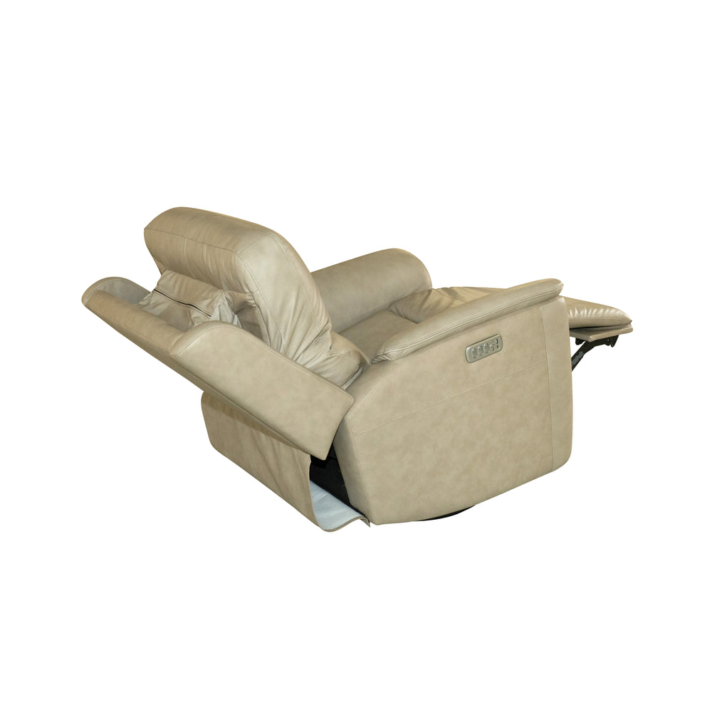 Flexsteel Henry Leather Power Swivel Gliding Recliner with Power Headrest, Lumbar, Heat & Massage in Beige