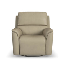 Flexsteel Henry Leather Power Swivel Gliding Recliner with Power Headrest, Lumbar, Heat & Massage in Beige