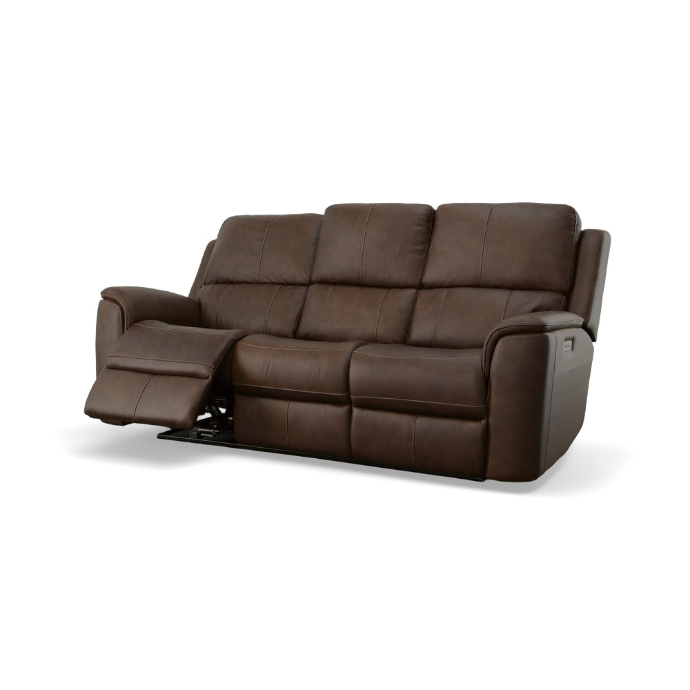 Henry Leather Power Reclining Sofa with Power Headrests & Lumbar in Burnt Umber