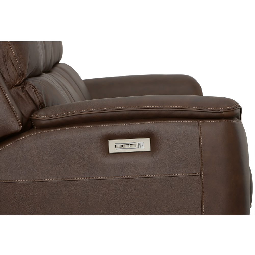 Henry Leather Power Reclining Sofa with Power Headrests & Lumbar in Burnt Umber