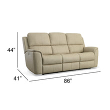 Flexsteel Henry Leather Power Reclining Sofa with Power Headrests & Lumbar in Beige