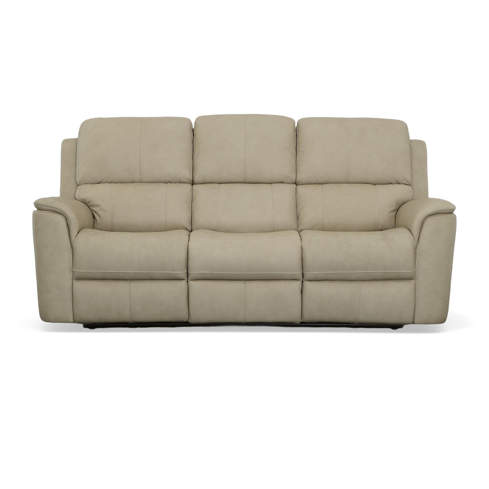 Flexsteel Henry Leather Power Reclining Sofa with Power Headrests & Lumbar in Beige
