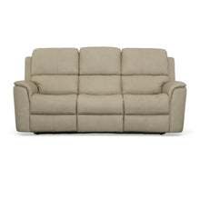 Flexsteel Henry Leather Power Reclining Sofa with Power Headrests & Lumbar in Beige