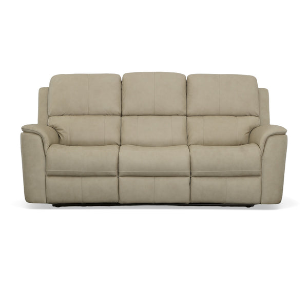 Flexsteel Henry Leather Power Reclining Sofa with Power Headrests & Lumbar in Beige