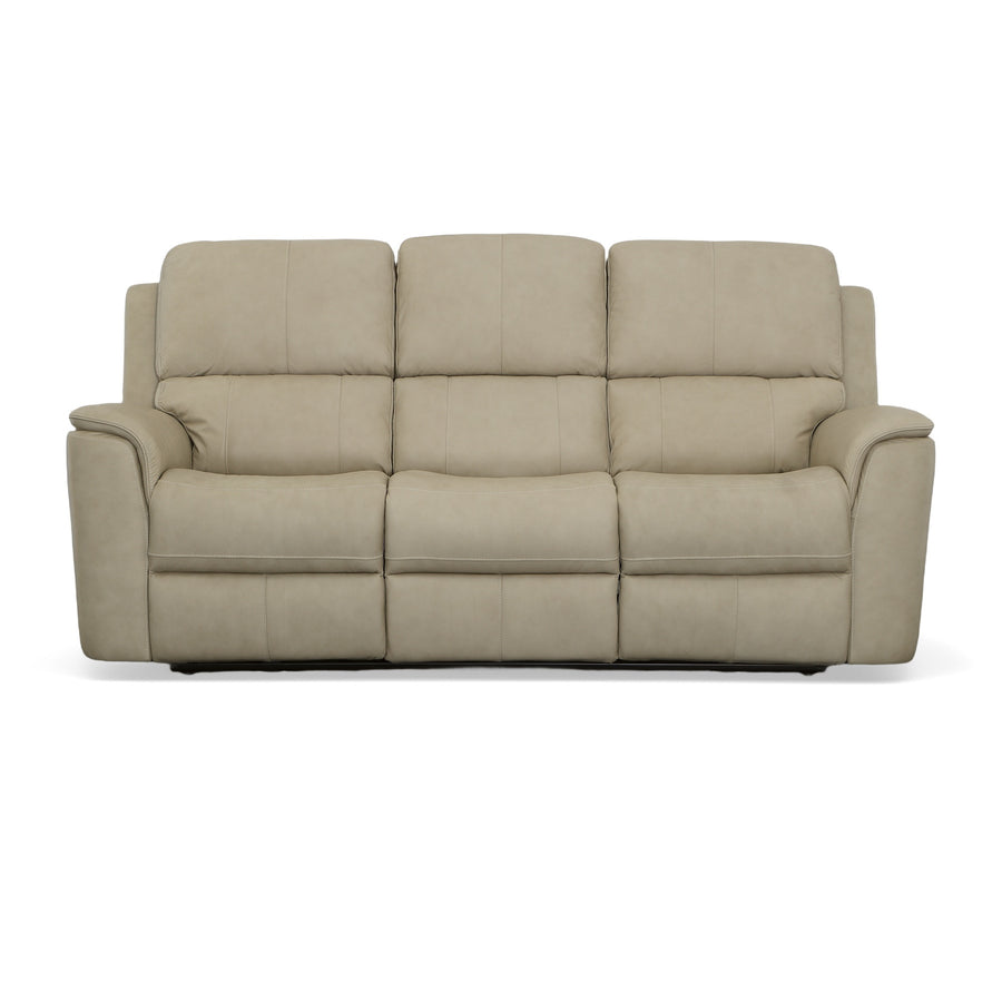 Flexsteel Henry Leather Power Reclining Sofa with Power Headrests & Lumbar in Beige