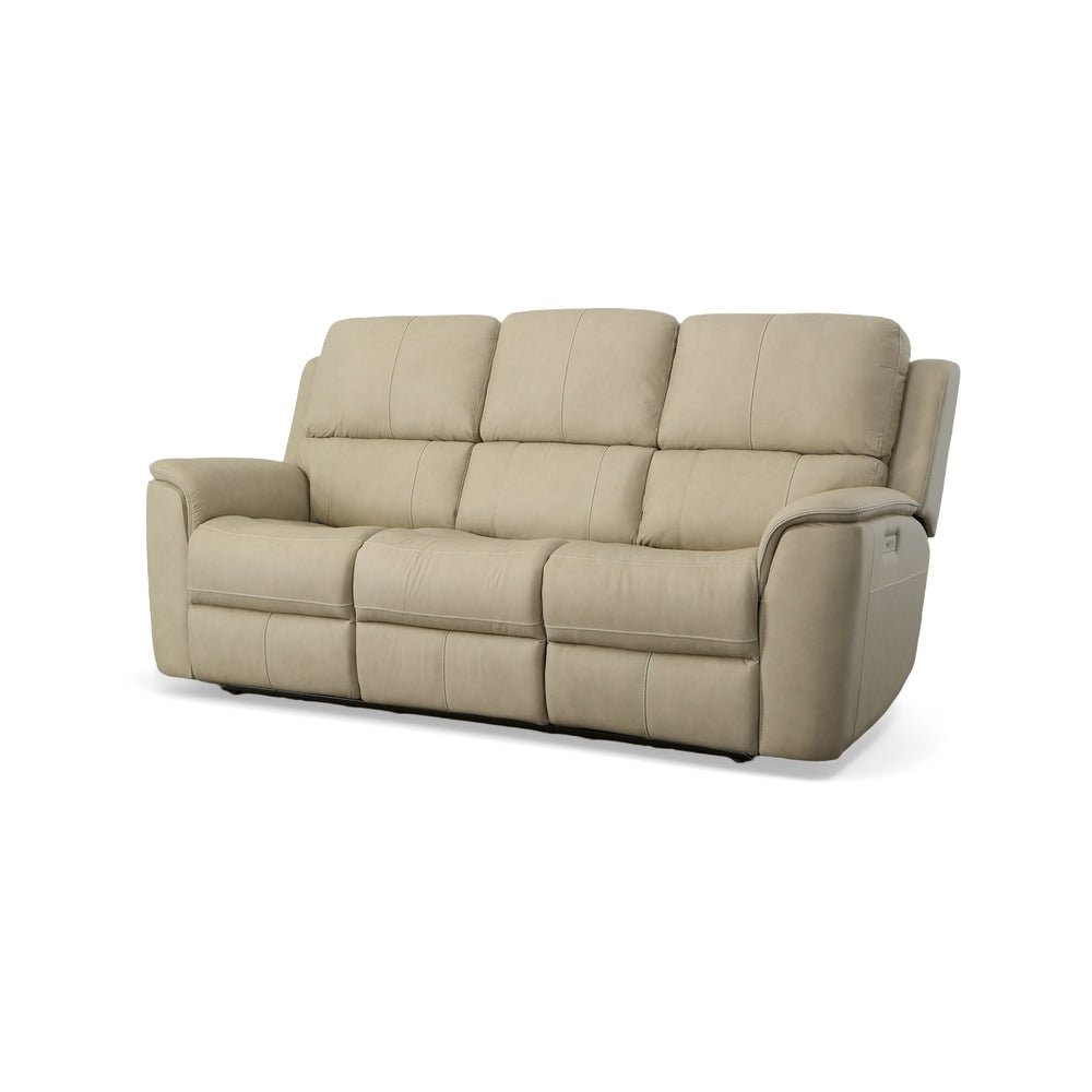 Flexsteel Henry Leather Power Reclining Sofa with Power Headrests & Lumbar in Beige