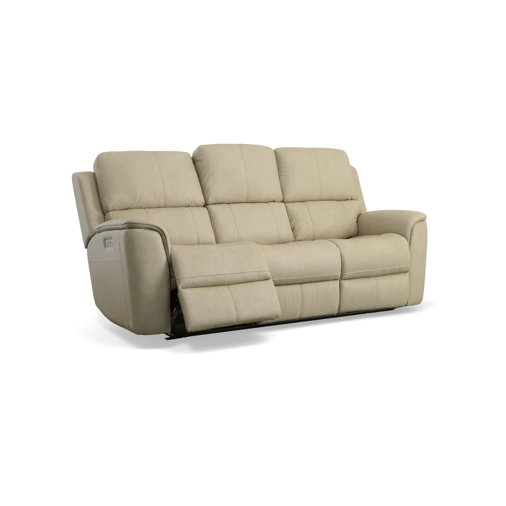 Flexsteel Henry Leather Power Reclining Sofa with Power Headrests & Lumbar in Beige