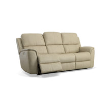 Flexsteel Henry Leather Power Reclining Sofa with Power Headrests & Lumbar in Beige