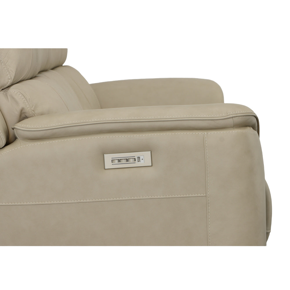 Flexsteel Henry Leather Power Reclining Sofa with Power Headrests & Lumbar in Beige