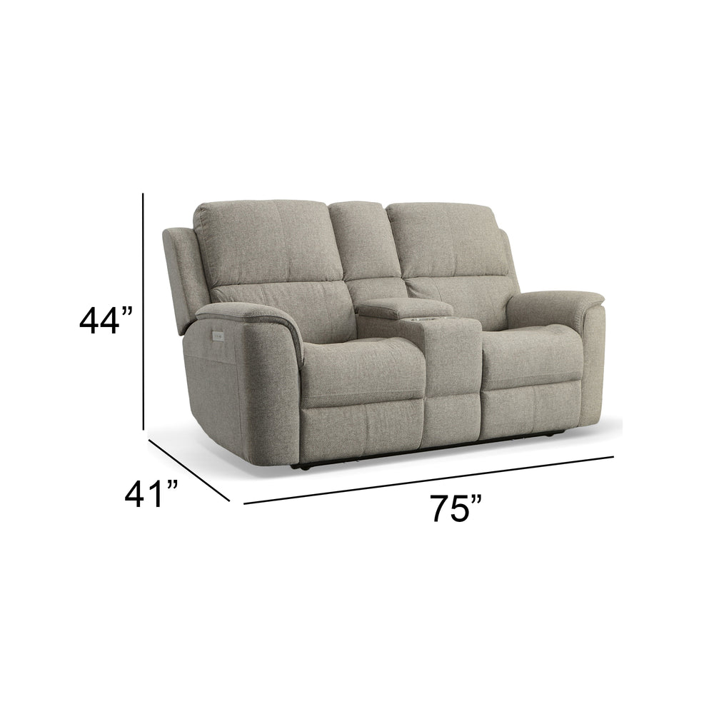 Henry Fabric Power Reclining Loveseat with Console & Power Headrests & Lumbar in Fog
