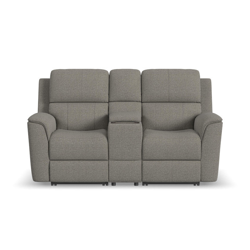 Henry Fabric Power Reclining Loveseat with Console & Power Headrests & Lumbar in Fog