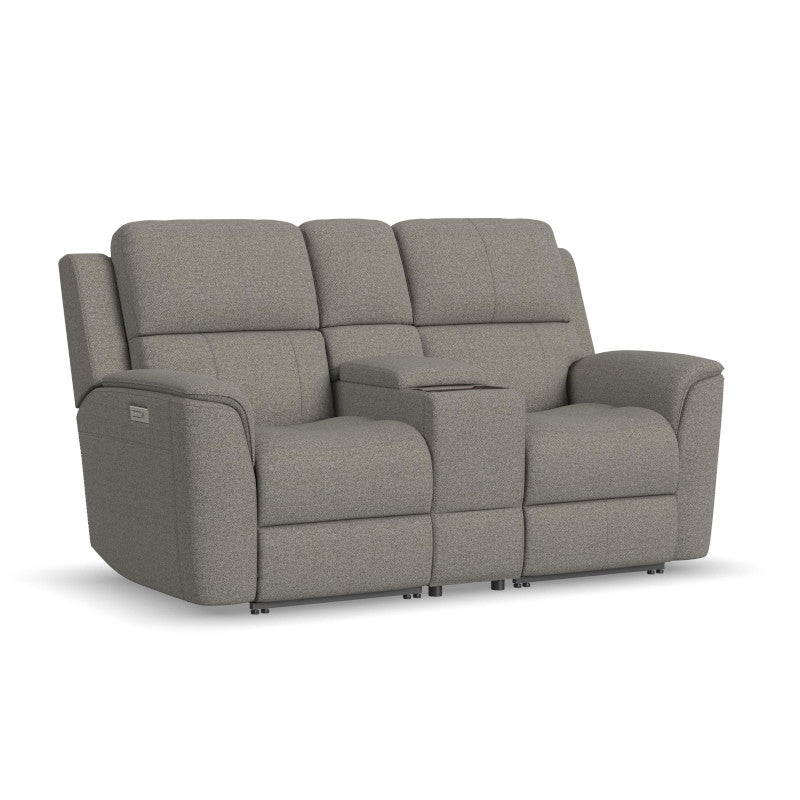 Henry Fabric Power Reclining Loveseat with Console & Power Headrests & Lumbar in Fog