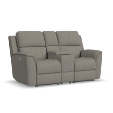 Henry Fabric Power Reclining Loveseat with Console & Power Headrests & Lumbar in Fog