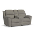 Henry Fabric Power Reclining Loveseat with Console & Power Headrests & Lumbar in Fog
