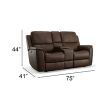 Henry Leather Power Reclining Loveseat with Console & Power Headrests & Lumbar in Burnt Umber