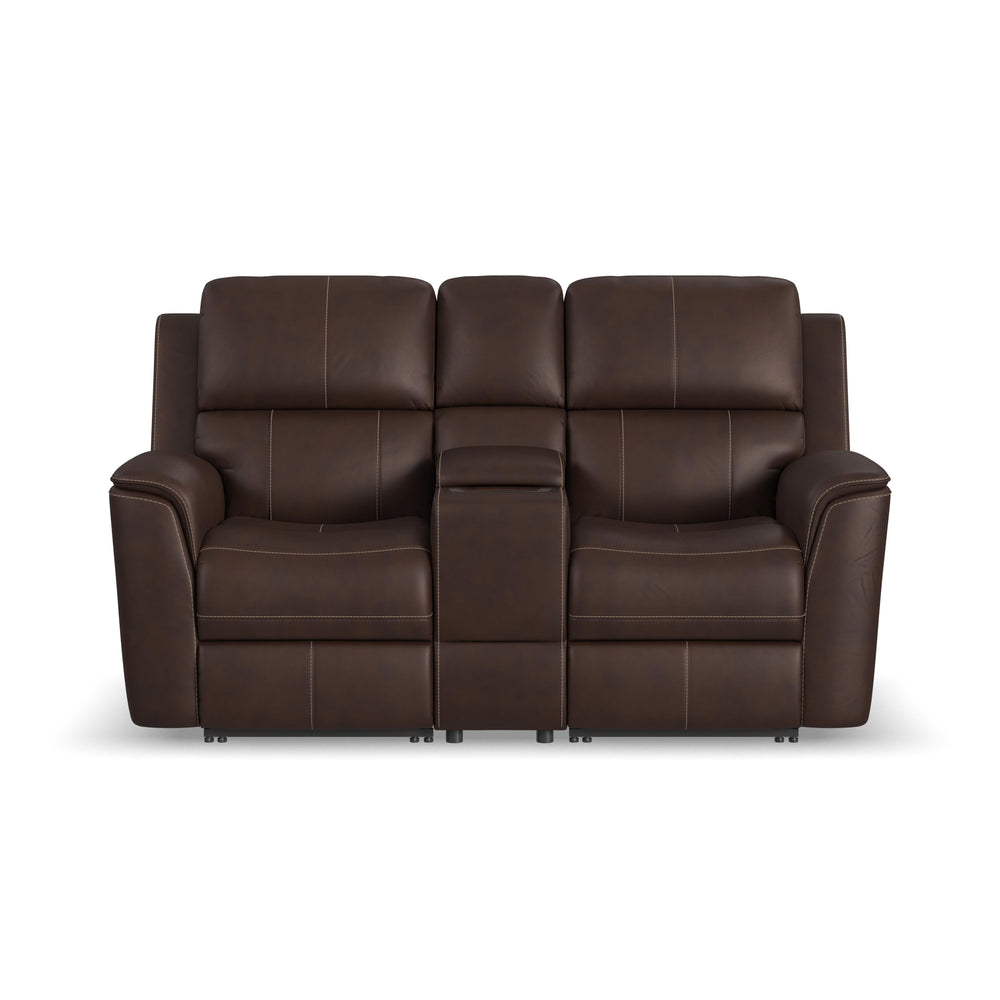 Henry Leather Power Reclining Loveseat with Console & Power Headrests & Lumbar in Burnt Umber