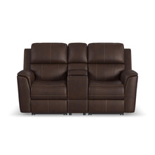 Henry Leather Power Reclining Loveseat with Console & Power Headrests & Lumbar in Burnt Umber