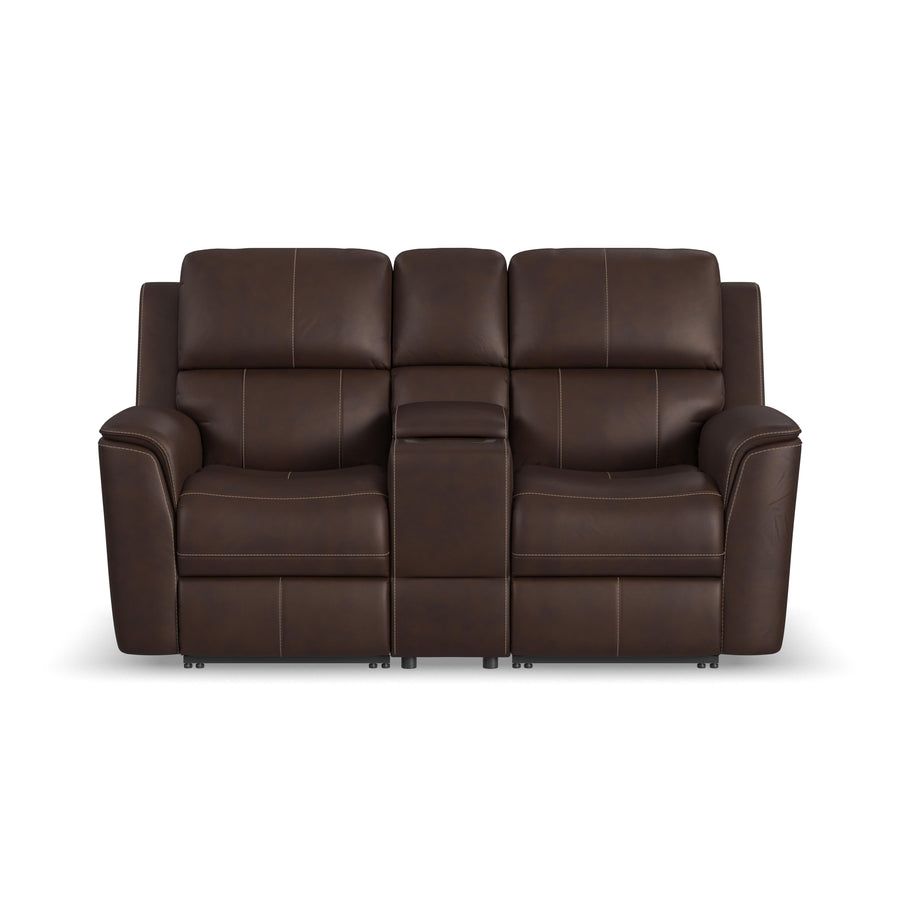 Henry Leather Power Reclining Loveseat with Console & Power Headrests & Lumbar in Burnt Umber