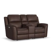 Henry Leather Power Reclining Loveseat with Console & Power Headrests & Lumbar in Burnt Umber