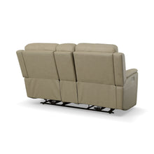 Flexsteel Henry Leather Power Reclining Loveseat with Console & Power Headrests & Lumbar in Beige