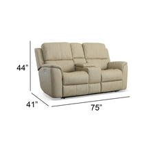 Flexsteel Henry Leather Power Reclining Loveseat with Console & Power Headrests & Lumbar in Beige