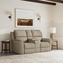 Flexsteel Henry Leather Power Reclining Loveseat with Console & Power Headrests & Lumbar in Beige