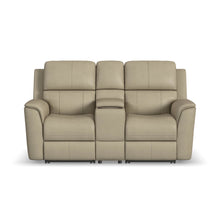 Flexsteel Henry Leather Power Reclining Loveseat with Console & Power Headrests & Lumbar in Beige