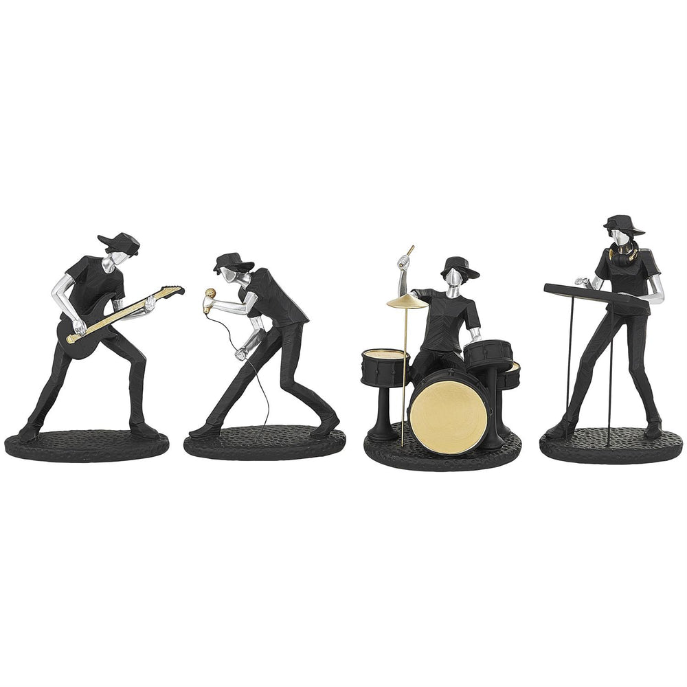 Black Polystone Musician Rock Band Sculptures, Set of 4