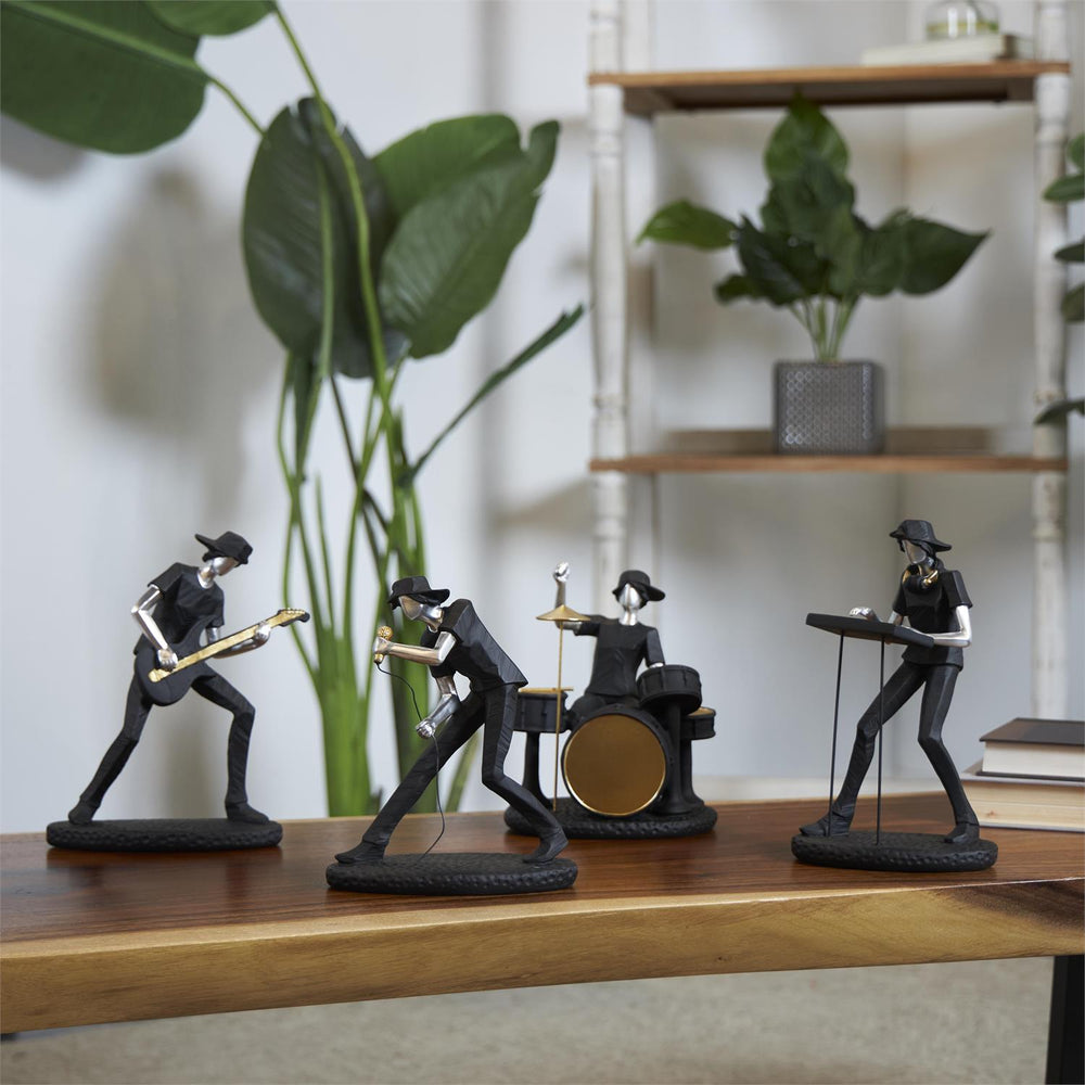 Black Polystone Musician Rock Band Sculptures, Set of 4