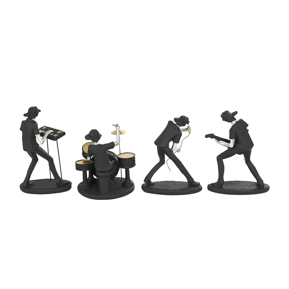 Black Polystone Musician Rock Band Sculptures, Set of 4