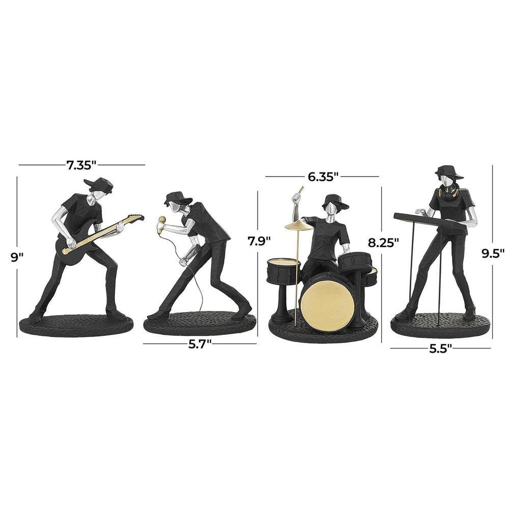 Black Polystone Musician Rock Band Sculptures, Set of 4