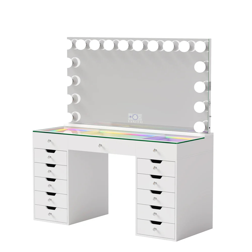 Emily Vanity Desk with Full Width Smart Mirror
