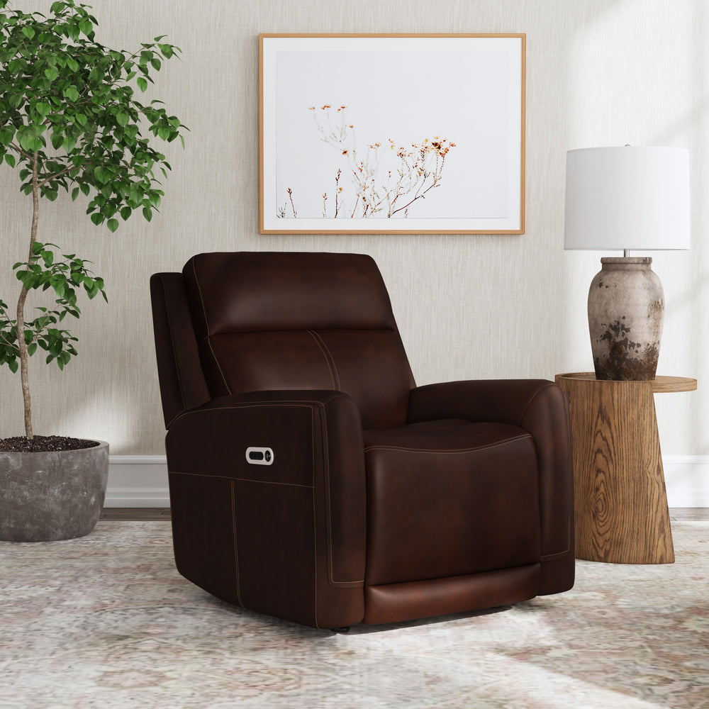 Alister Burnt Umber Leather Power Gliding Recliner with Power Headrest & Lumbar