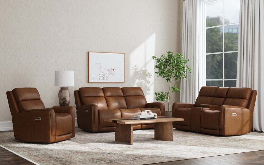Alister Sedona Leather Power Gliding Sofa with Power Headrests & Lumbar Complete Room
