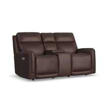 Alister Burnt Umber Leather Power Gliding Loveseat with Console