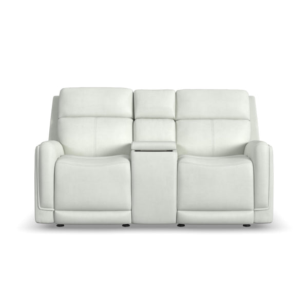 Alister Porcelain Leather Power Gliding Loveseat with Console, Power Headrests & Lumbar alternate view