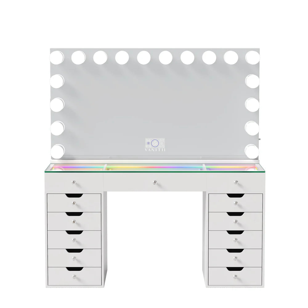 Emily Vanity Desk with Full Width Smart Mirror
