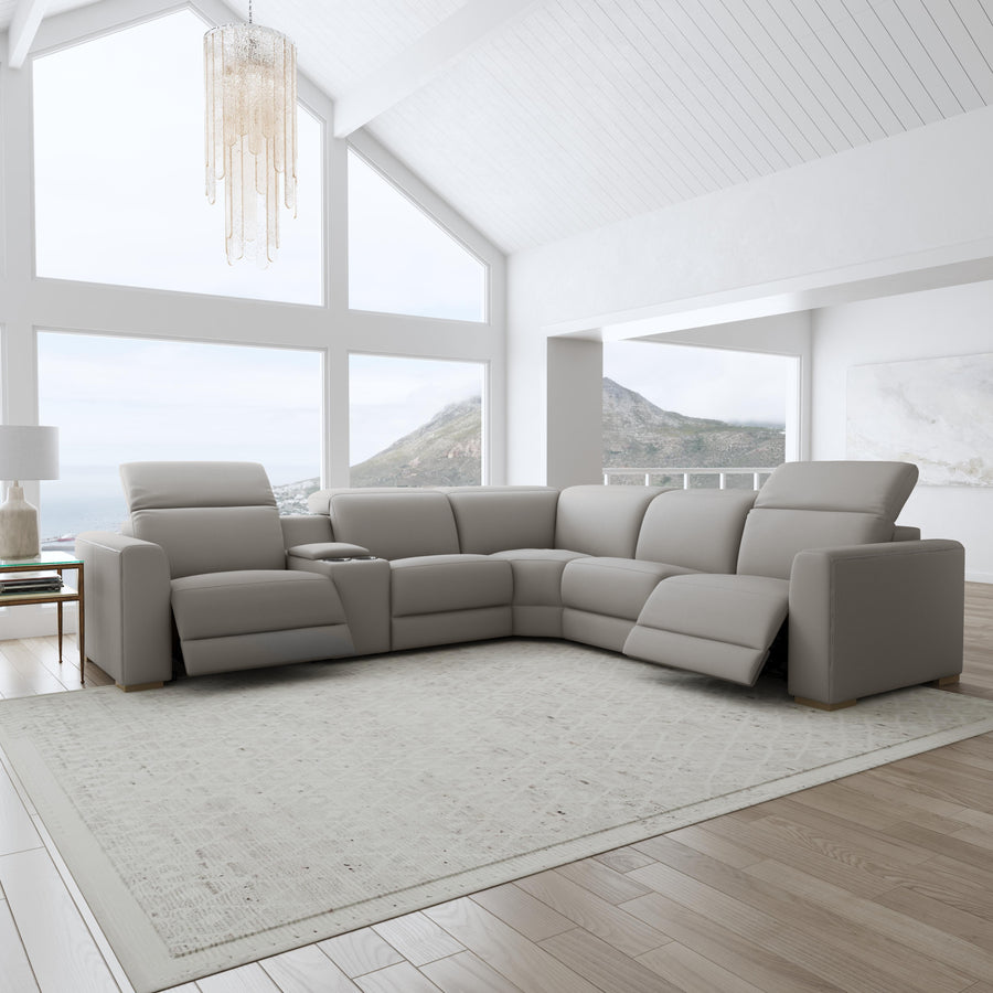 Aurora Ash Leather Power Reclining Sectional with Power Headrests Complete Room
