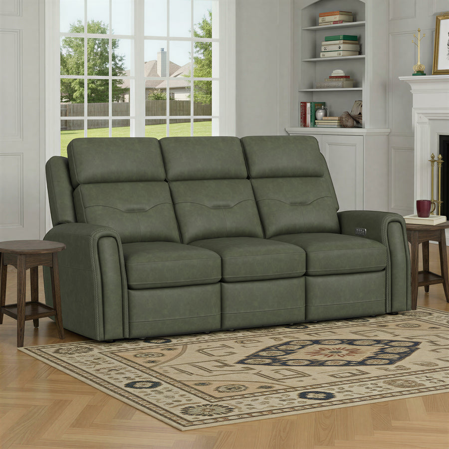 Felix Leather Power Reclining Sofa with Power Headrest, Lumbar, Heat & Massage Complete Room