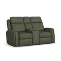 Felix Leather Power Reclining Loveseat with Console, Power Headrest, Lumbar, Heat & Massage