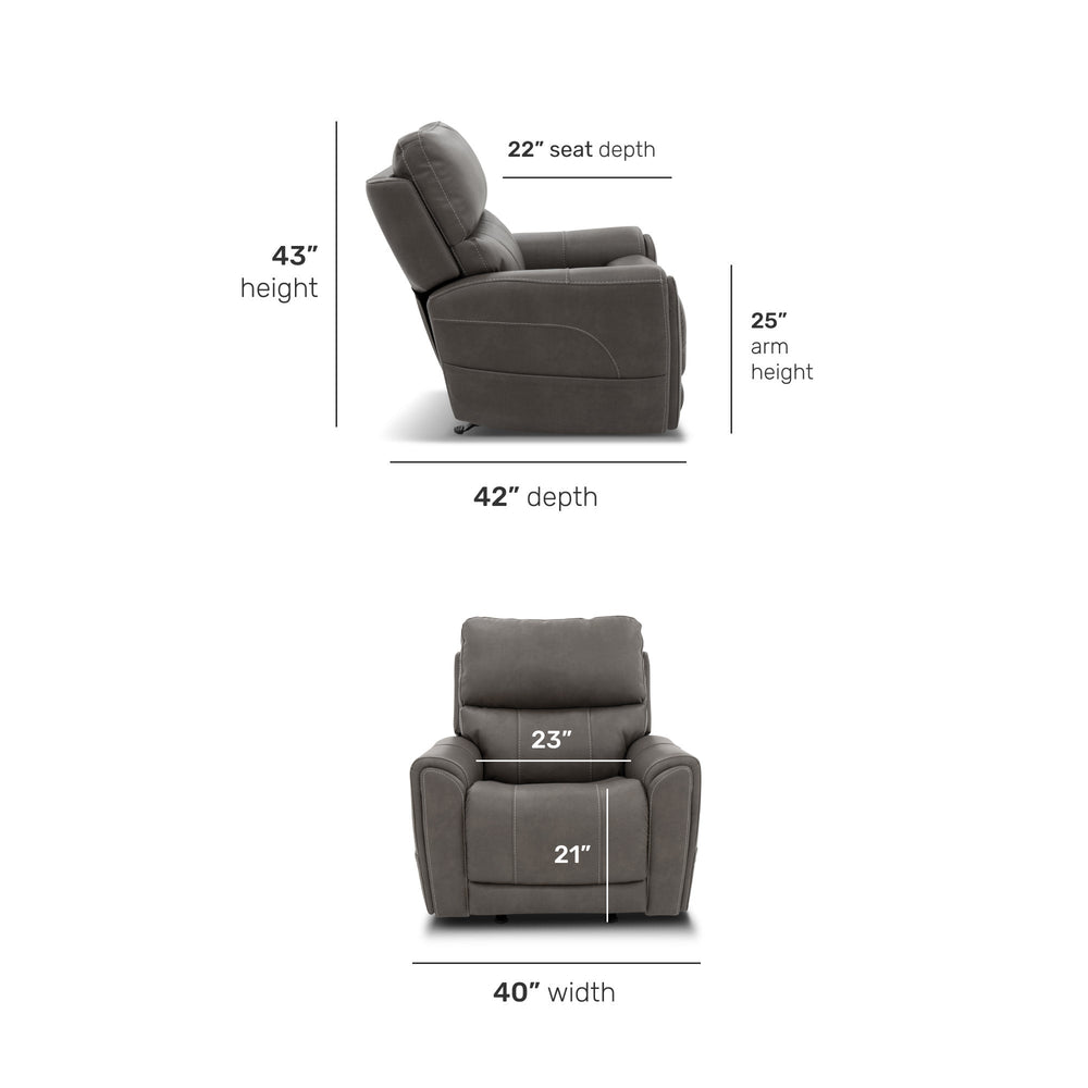 Carter Smoke Fabric Power Rocking Recliner - reclined position