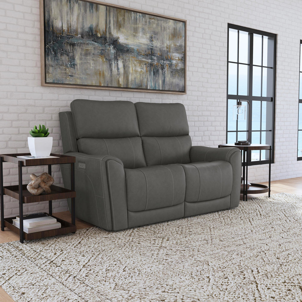 Carter Smoke Fabric Power Reclining Loveseat - angle view