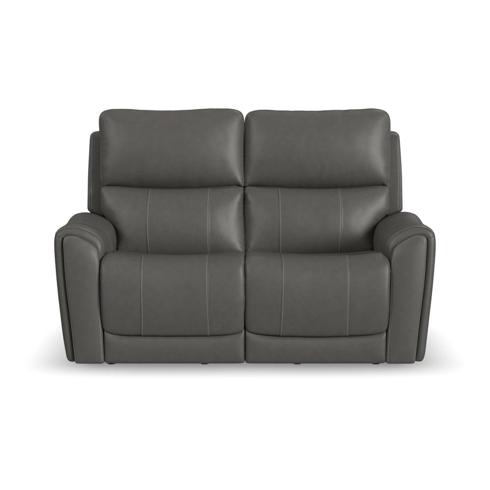 Carter Smoke Fabric Power Reclining Loveseat - reclined position