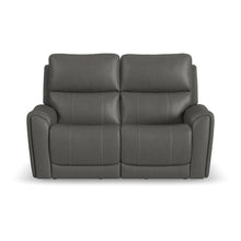 Carter Smoke Fabric Power Reclining Loveseat - reclined position