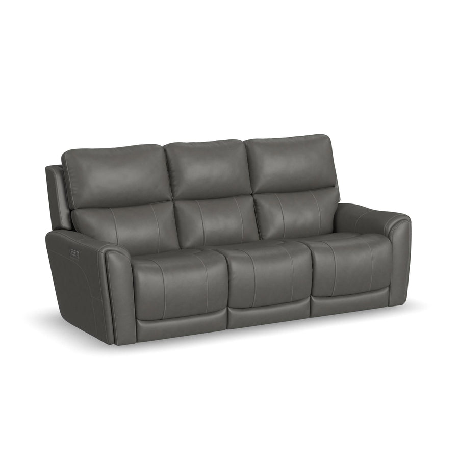 Carter Smoke Fabric Power Reclining Sofa with Console - front view