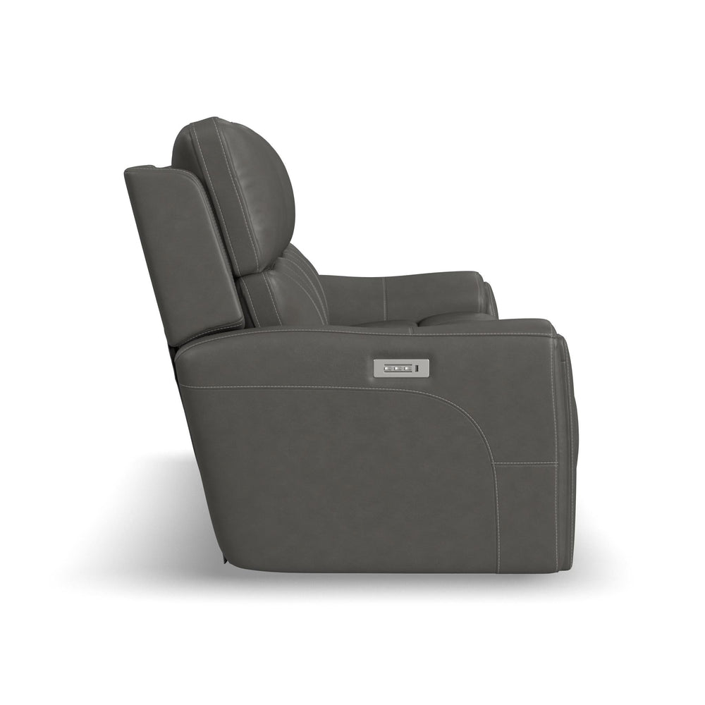 Carter Smoke Fabric Power Reclining Sofa with Console - reclined position